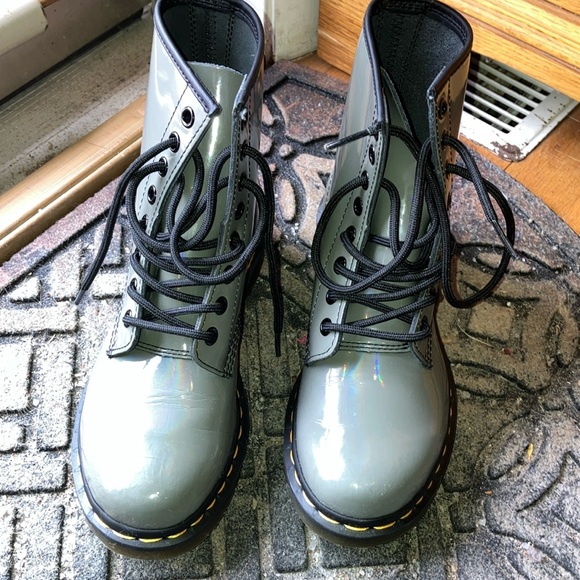 Dr. Martens Shoes - Dr. Martens iridescent gray gunmetal/rainbow Boots. 1460 YS 6